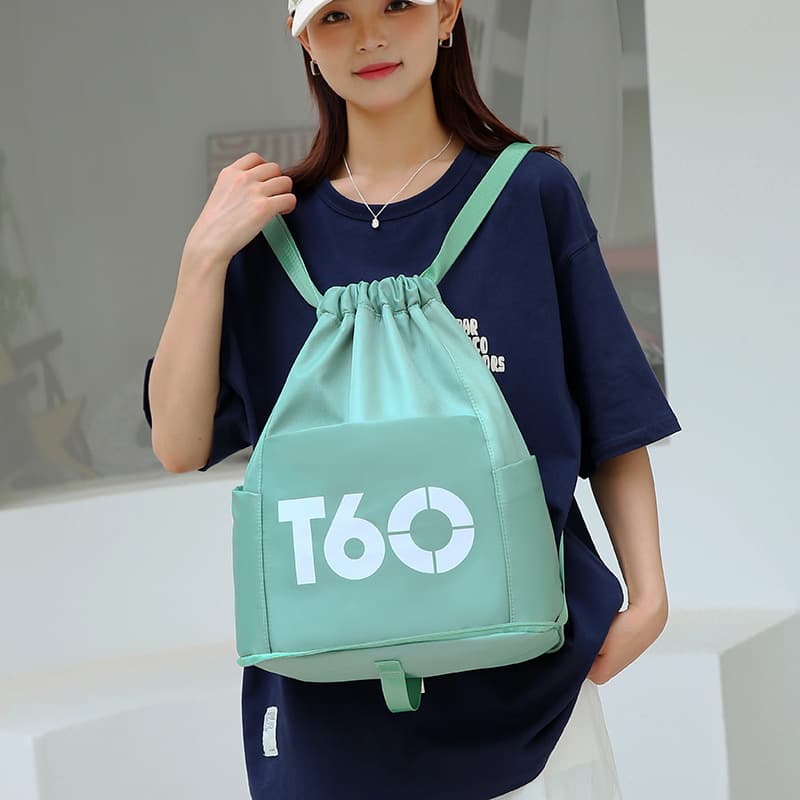 Simple Drawstring Letter Backpack Short-distance Travel Solid Color Junior High School Senior high school Student Schoolbag Large Capacity Backpack