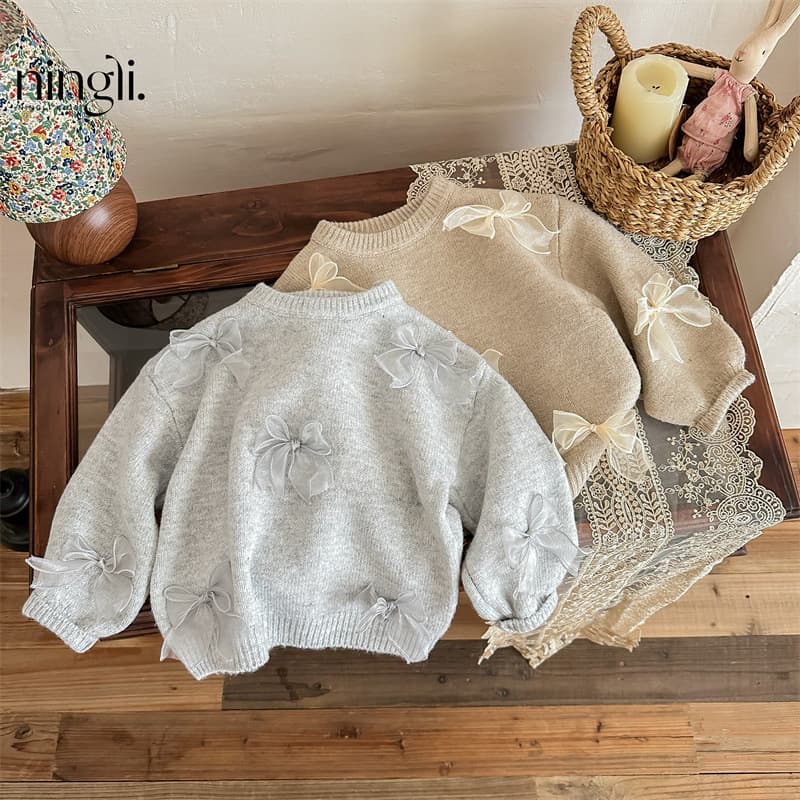 Ningli South Korea Children's Wear Girls' Sweater Autumn New Style Girl's Korean Style Fashion Children's Bow Knitted Sweater