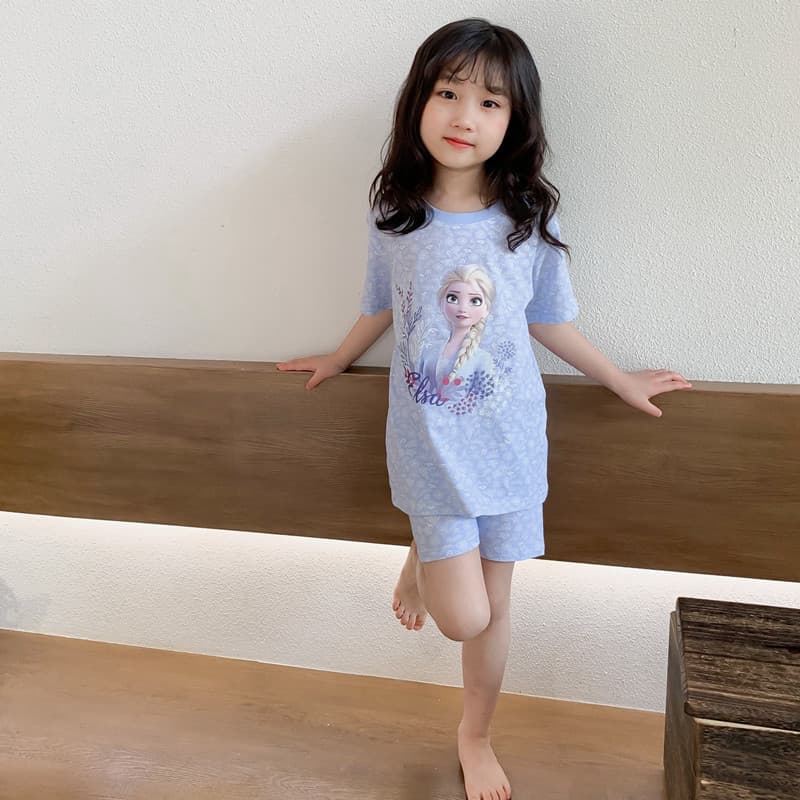 Frozen Children's Cotton Home Suit Spring and Summer Girls Princess Elsa Pajamas Short-sleeved Shorts Two-piece Set