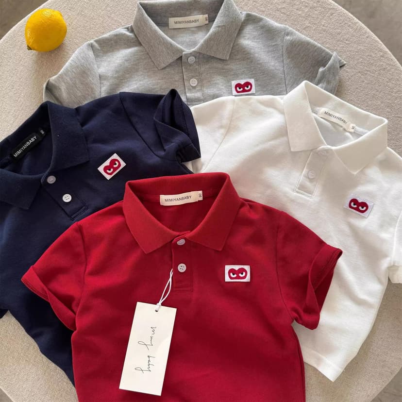 Ningli Children's Polo Shirt Short-sleeved 2025 Summer Boys and Girls Japanese Trendy Love T-shirt Baby Children's Western Style Lel