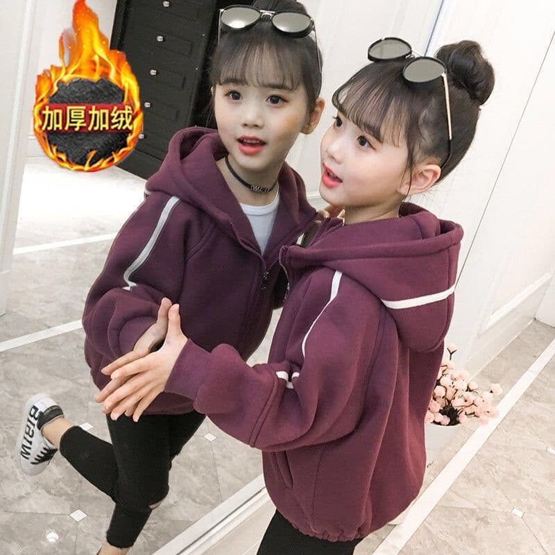 2026 Spring and Autumn New Style Girls' Jackets Trendy Spring Collection for Older Children, Girls' Fleece-Lined Warm Casual Jackets