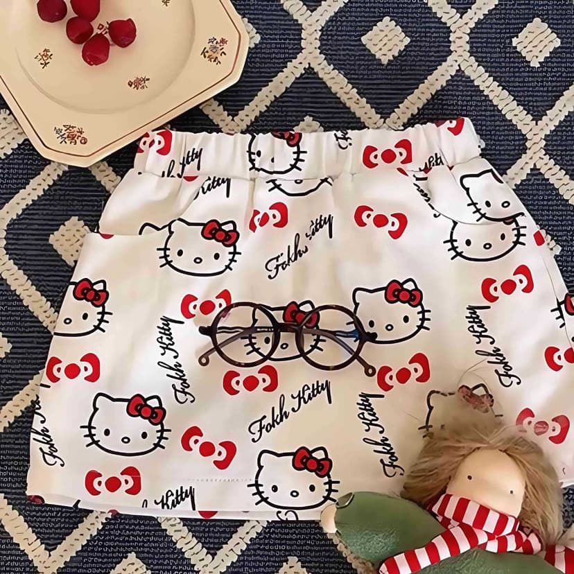 2025 Girl's New Short Skirt Baby Girl Summer Full Print KT Cat Cartoon Skirt All-match Western Style Internet Celebrating Children's Wear