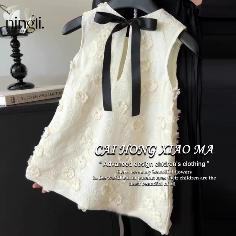 Ningli New Chinese Children's Wear New Girls' dress Summer Children's Stylish Bow Heavy Embroidered Princess Dress
