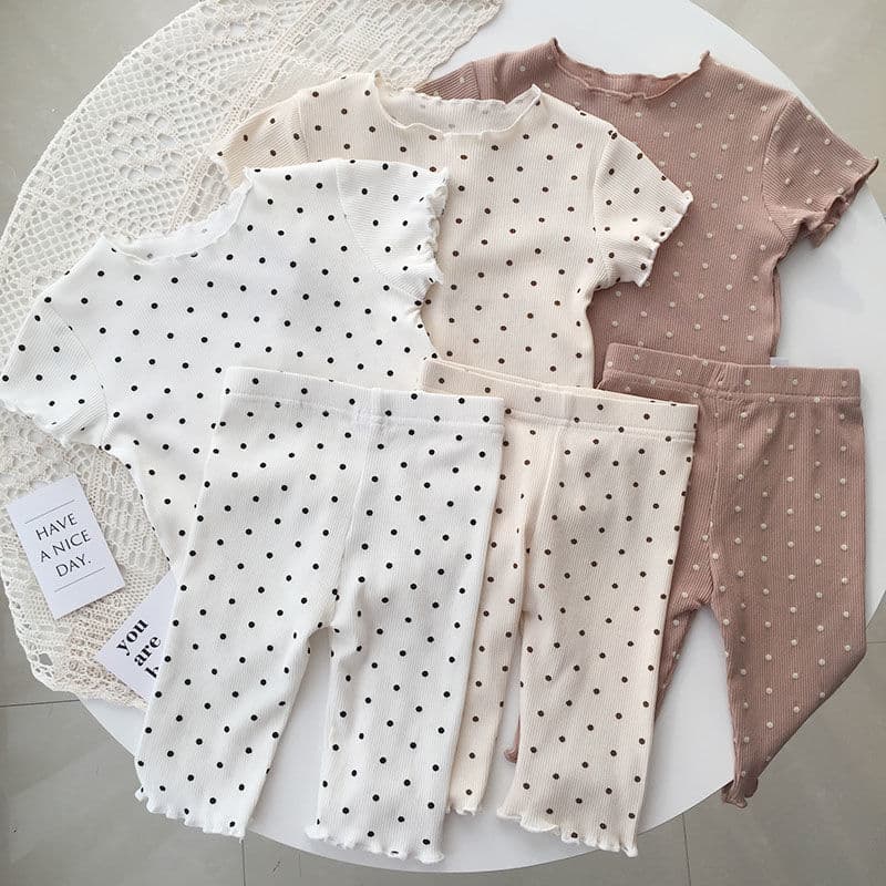Children's Pajamas Summer Thin Set Polka Dot Style Girls Summer Two-Piece Set Home Clothes Kidsren's Air-Conditioned Clothes for Women