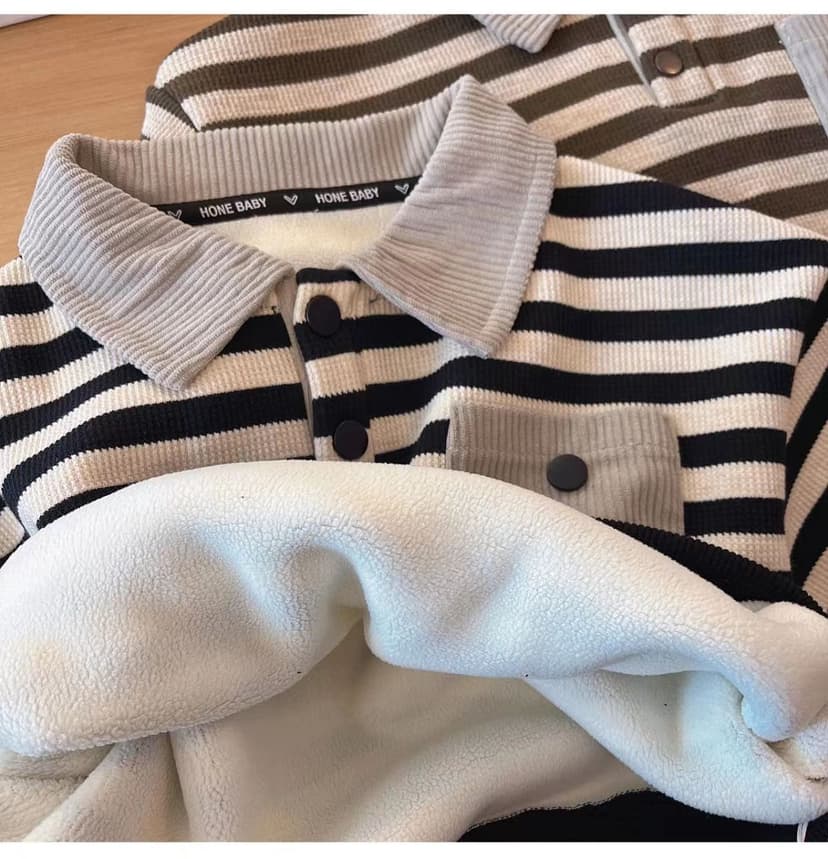 Autumn and winter New lapel sweater striped pullover top high-end long sleeve lazy coat slimming knitted loose Korean style