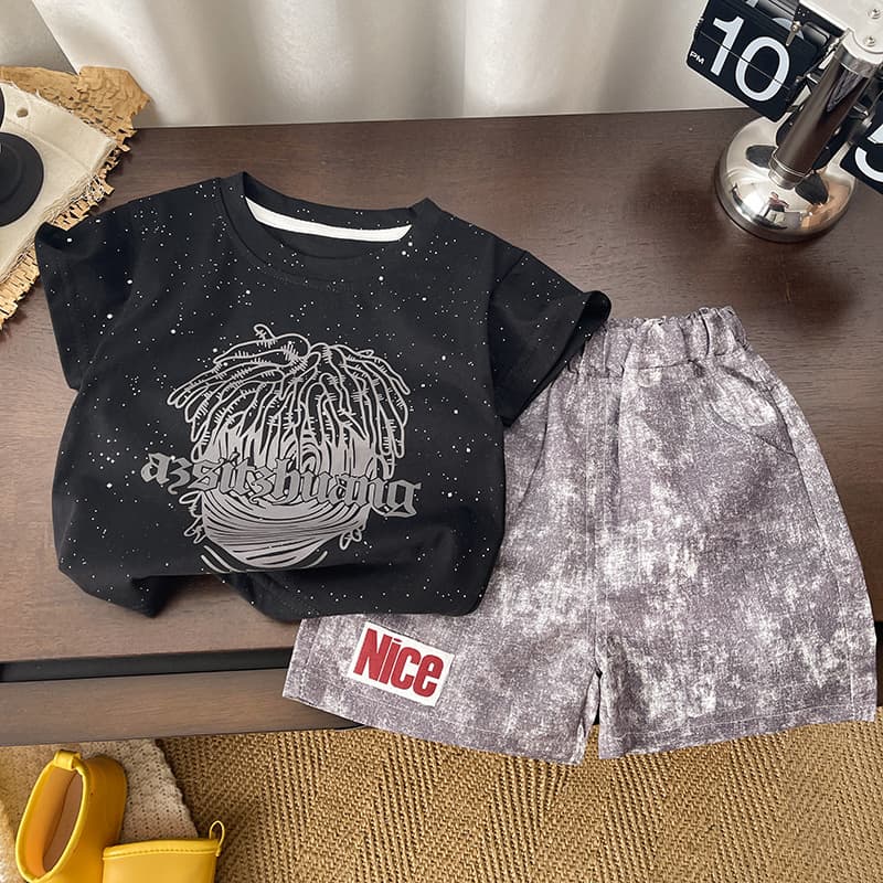 Boys Summer Suit 2025 New Fashionable Summer Short-Sleeved Boy Two-Piece Set Handsome Kidsren's Clothing New Suit