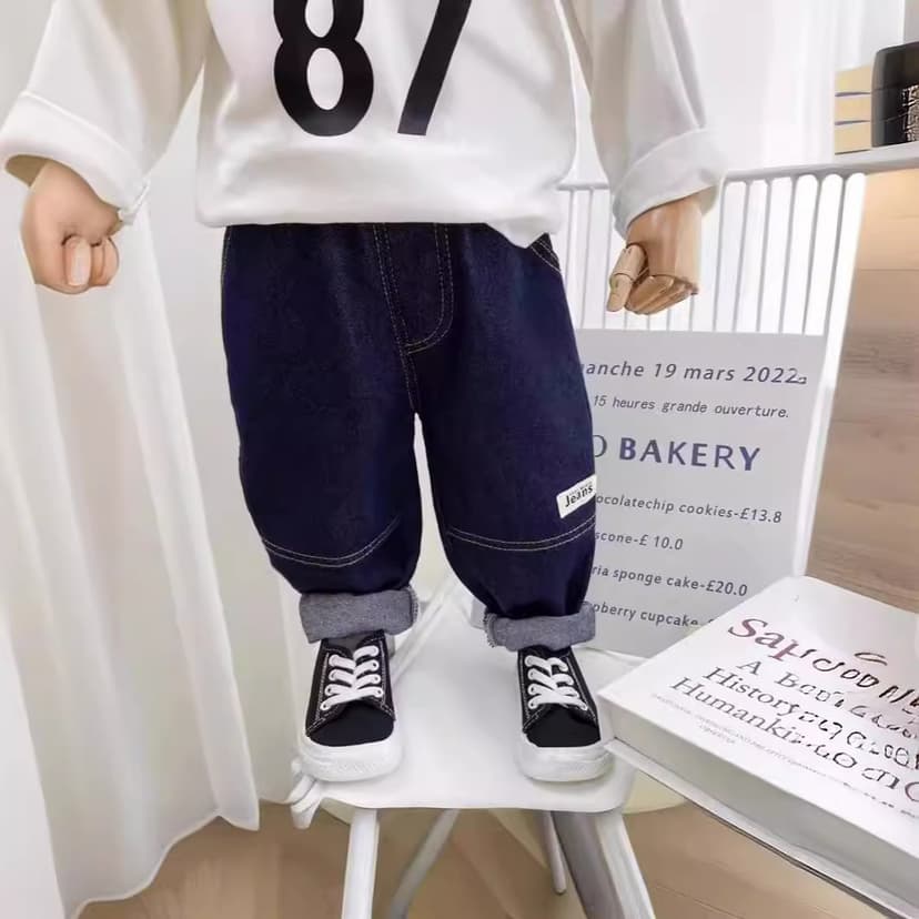 Children's Clothing Boys' Simple Casual Denim Spring and Autumn Pants 2025 New Style Kids' Cartoon Cute Autumn Pants