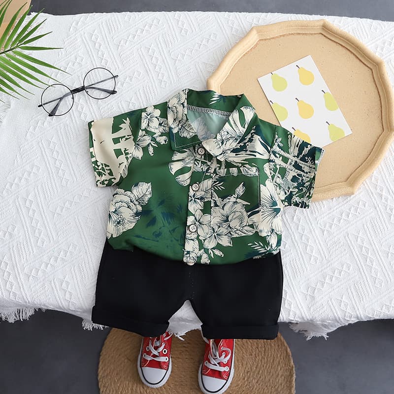 Korean Style Colored Printed Suit for Boys and Girls Summer Children Handsome Suit Western Style Short Sleeve Shorts Two-Piece Suit