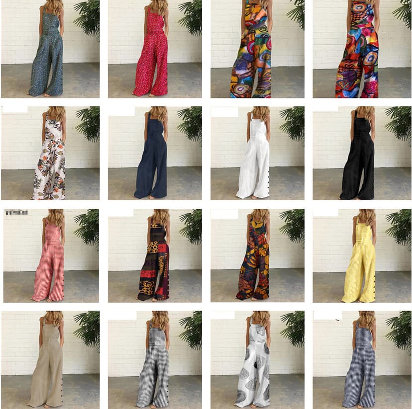 Amazon Wish Cross-Border Women's Independent Station New 27 Colors Five-Size Printed Pure Color Loose Overalls