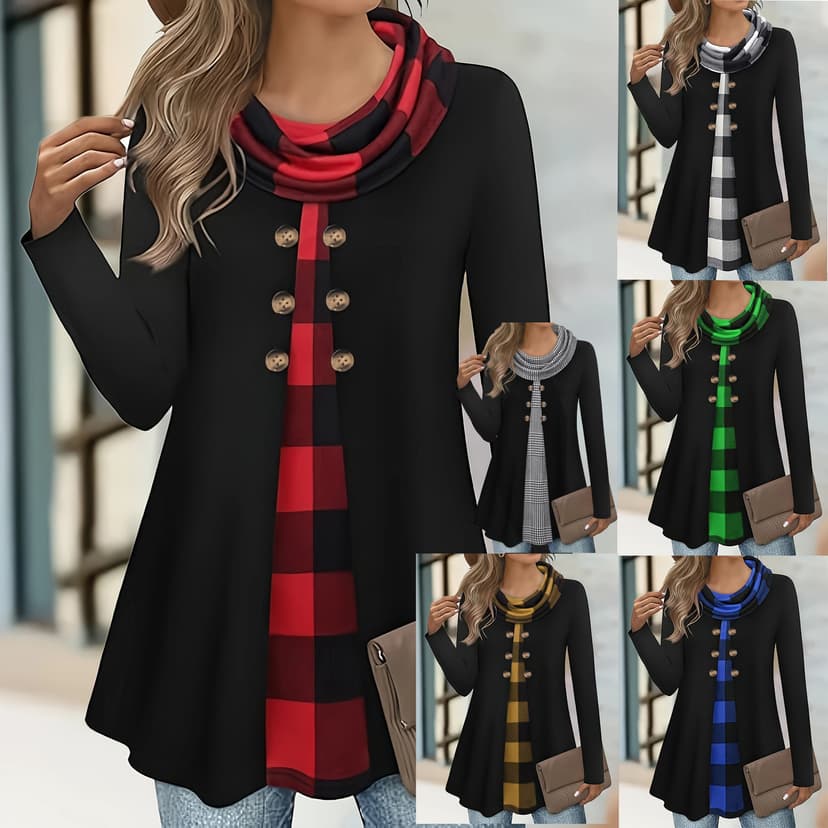 2025 Europe and the United States cross-border spring Amazon temu independent station fake two buttons comfortable high collar women's sweater