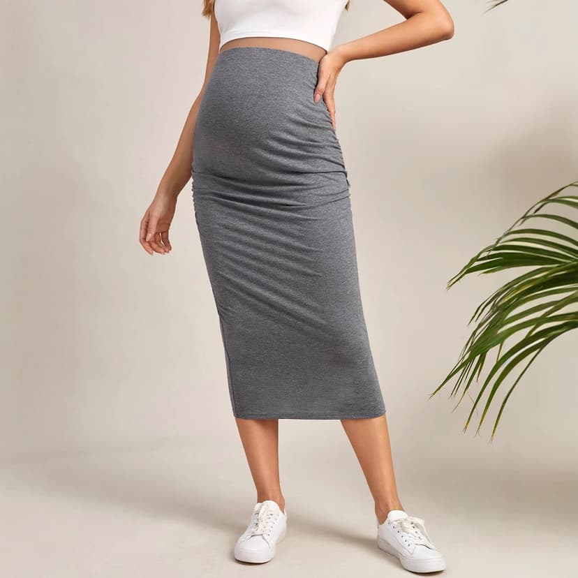 Amazon European and American Skirt 2024 High Waist Pleated Solid Color Maternity Short Skirt Slim Fit Hip Covering Maternity Skirt