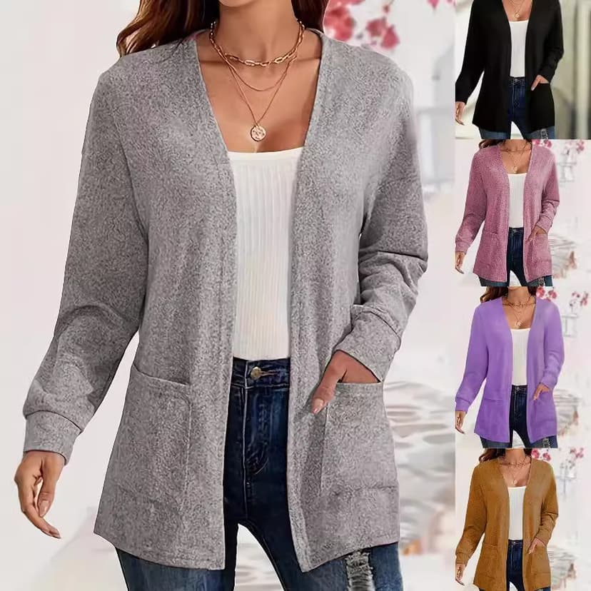 2024 autumn and winter Europe and the United States cross-border supply new temu Amazon solid color pocket loose thin long sleeve cardigan