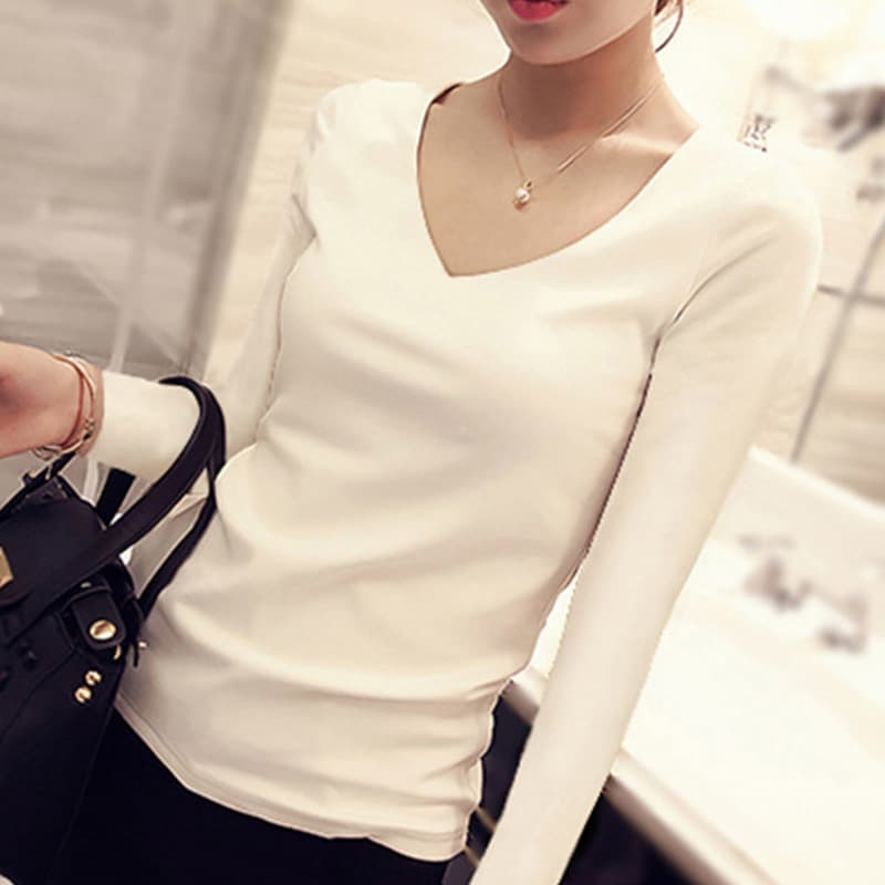 Explosions solid color round neck V-neck long sleeve T-shirt female milk silk student bottoming shirt women's shirt factory wholesale