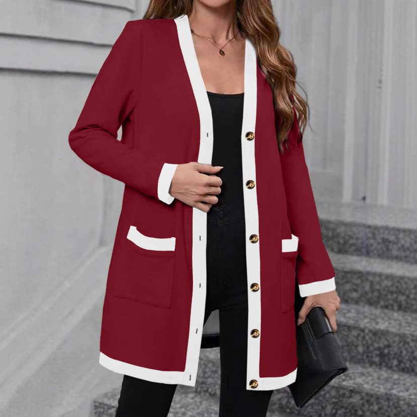2025 Cross-Border European and American Aliexpress Hot-Selling Women's Fashion Simple Single-Breasted Patchwork Color-Block Autumn Tops for Women