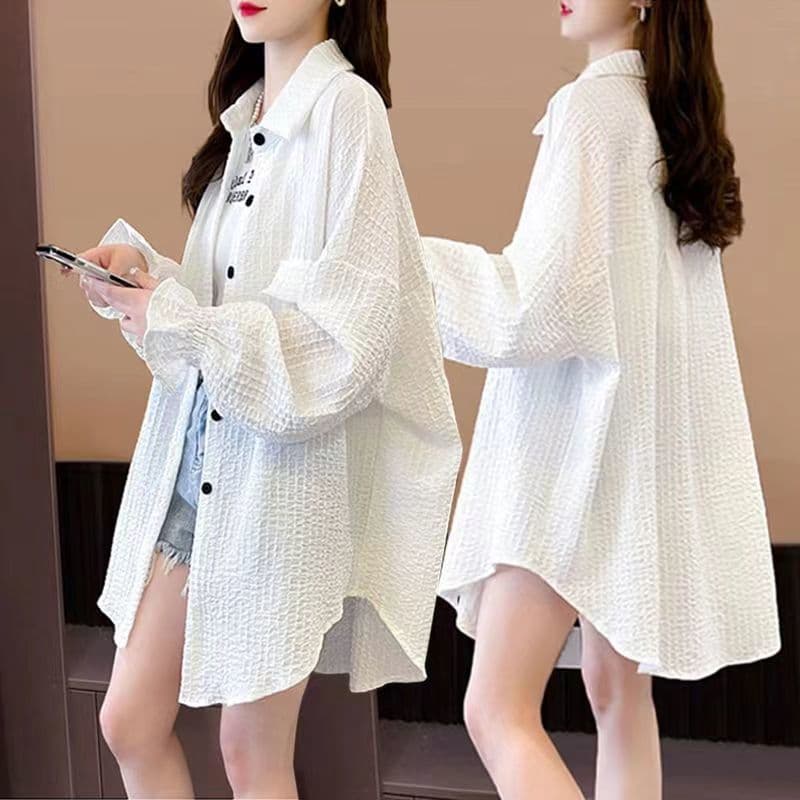Plus Size 150kg Fat mm Sun Protection Clothing Women's Summer Korean Style Loose Slim Shirt Mid-Length Air-Conditioned Shirt Thin Jacket