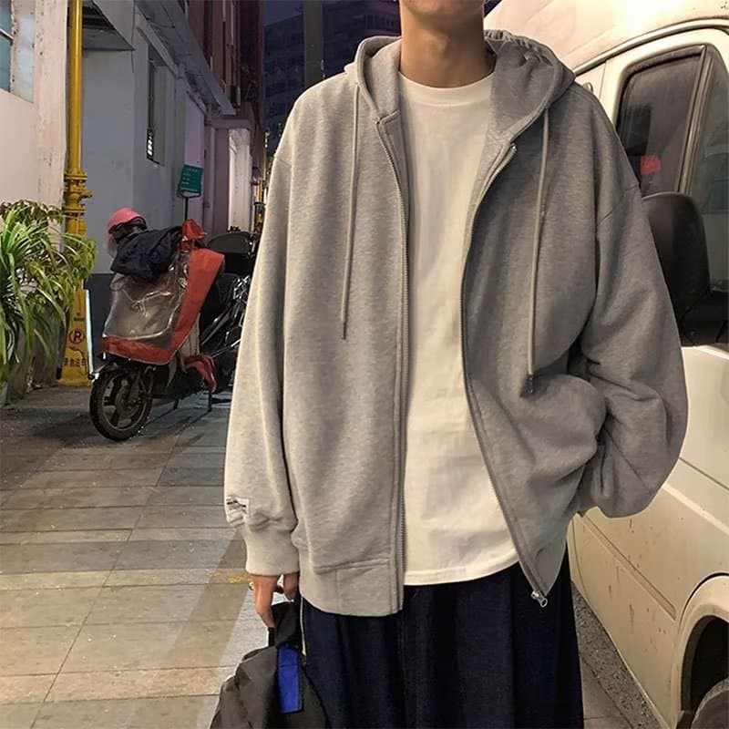 2024 New Thin Sweatshirt Men's Hooded Zipper Hong Kong Style Casual Loose Sports Jacket Summer Fashionable Top
