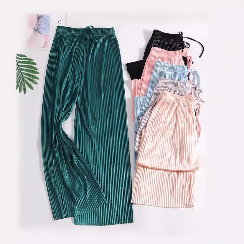 In-Stock Drapey Summer Wide-Leg Pants, Loose Chiffon Long Pants, Ice Silk Cropped Pants, Casual Versatile Wholesale
