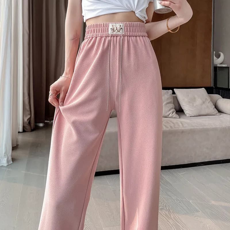 Thin Ice Silk Summer High Waist Loose Dosing Pear-Shaped Figure Casual Loose Straight Slim Wide Leg Pants for Women