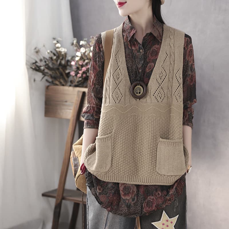 Vest Women's Vest Knitted Women's Loose Outer Wear Spring & Fall Clothing 2025 New Top Crocheted Waistcoat Cut Out Thin