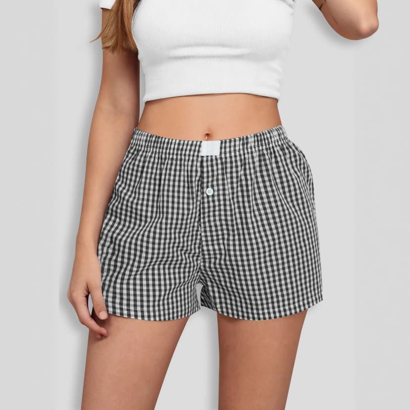 European and American Women's Summer Amazon Casual Retro Casual Pants High-Waisted Comfortable Loose Plaid Shorts