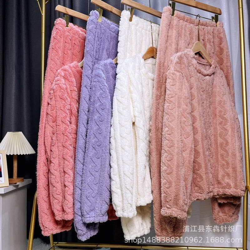 Coral Fleece Pajamas Women's 2023 New Jacquard Couple Autumn and Winter Thickened Large Size Cotton Fleece Home Suit