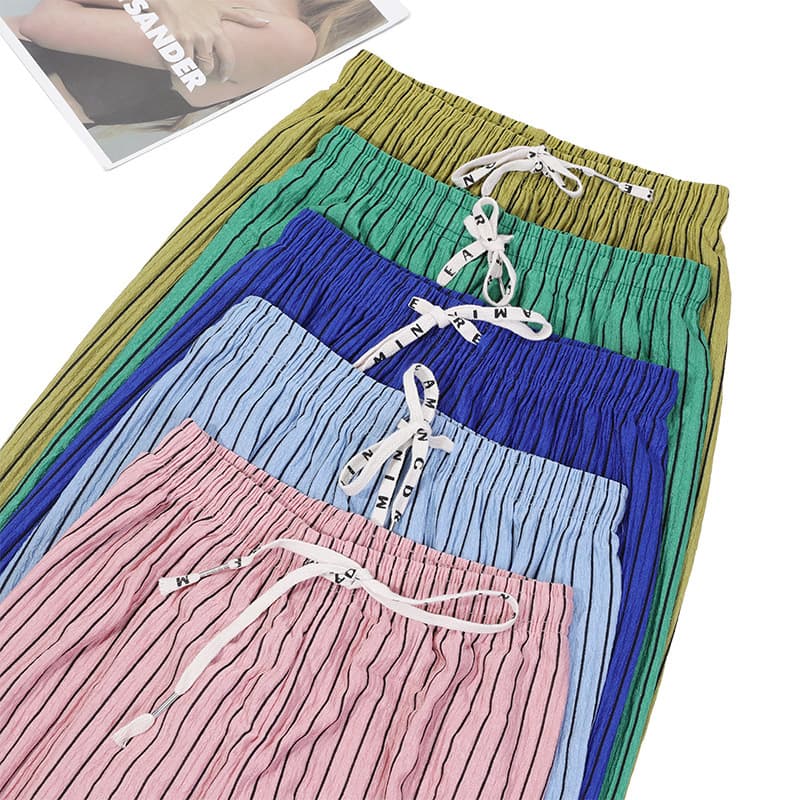 Cross-border Summer Black Silk Sandy Leaves Wide Leg Pants Women's Spring and Autumn High Waist Slim Look 100 Pleated Loose Casual Women's Pants