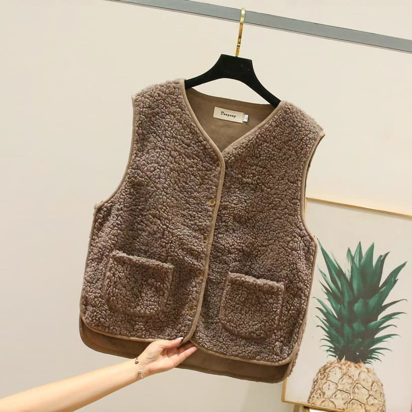 Lamb Wool Vest Women's Short Jacket 2023 Autumn and Winter Fur Integrated Vest Loose Casual Waistcoat Japanese and Korean Style