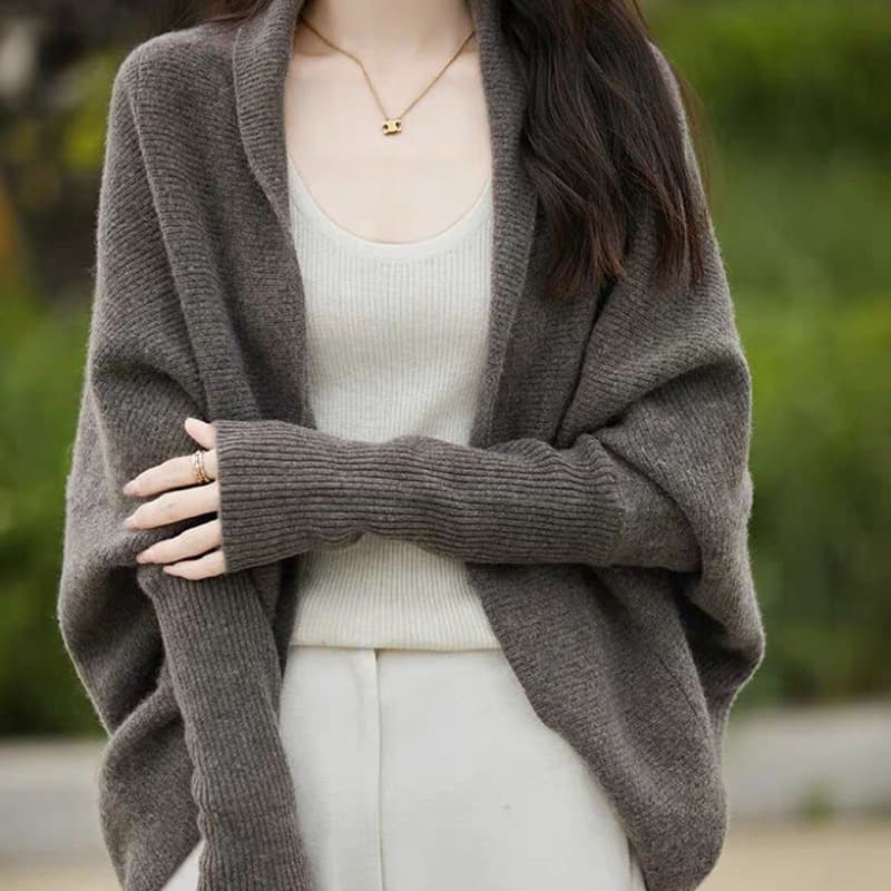 South Korea's Dongdaemun Elegant Outer Sweater Bat-Sleeve Cardigan Women's Loose Lazy Cloak Autumn and Winter Knitted Shawl