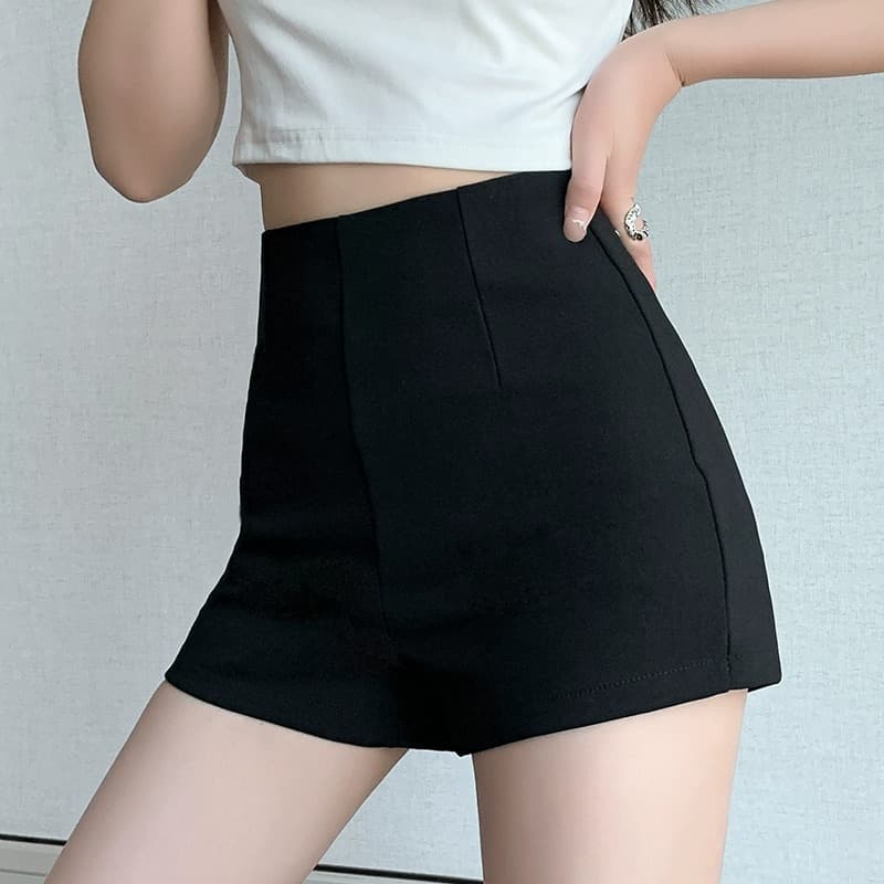 Black Suit Shorts for Women, Summer High-Waisted A-Line Tight Elastic Petite Anti-Exposure Safety Base Shorts