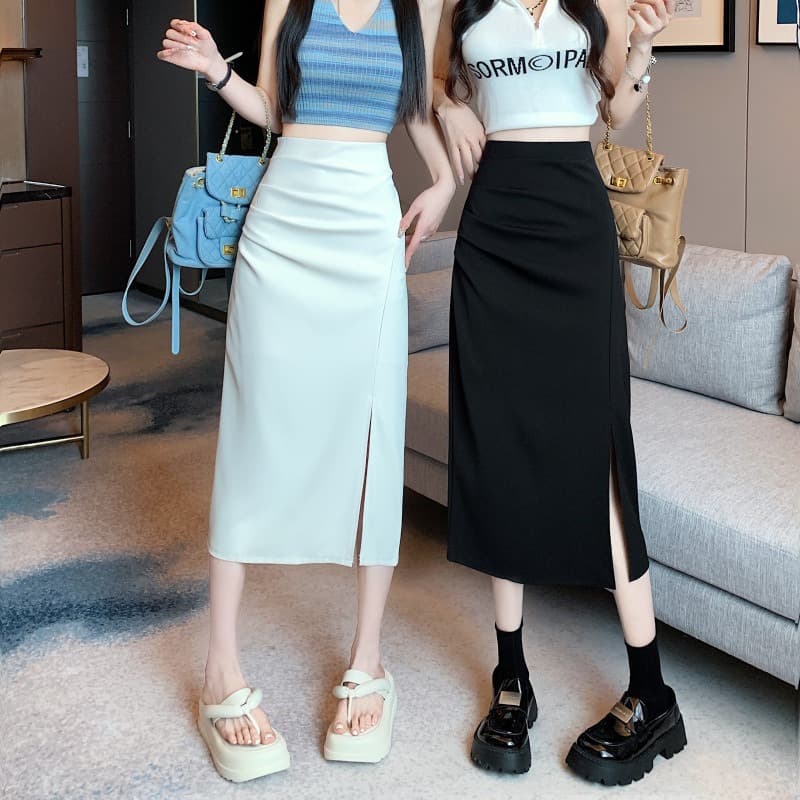 2024 Slit Skirt Women's Early Autumn Hip-Hugging Skirt New High-Waist Slim Skirt Mid-Length A-Line Skirt One-Step Skirt
