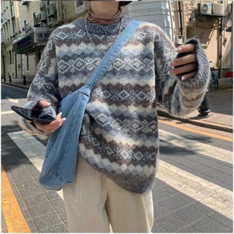 Christmas Lazy Style Pullover Sweater for Women 2025 Autumn and Winter New Loose Retro Pullover Round Neck Knitted Top for Women