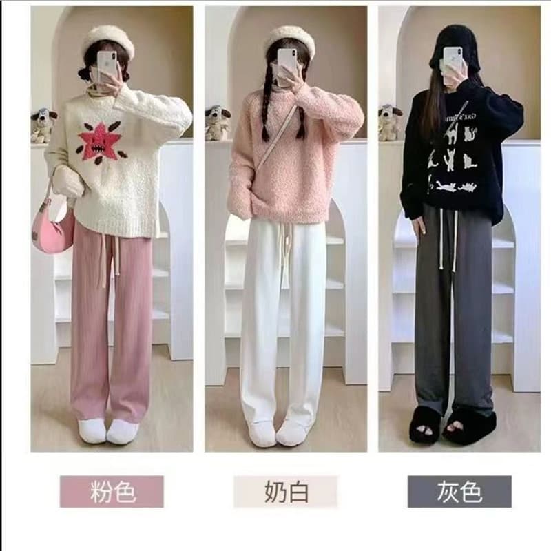 2023 spring and summer new lightning stripe Bubble Milk fu pants women's high waist straight casual wide-leg pants draping mop pants