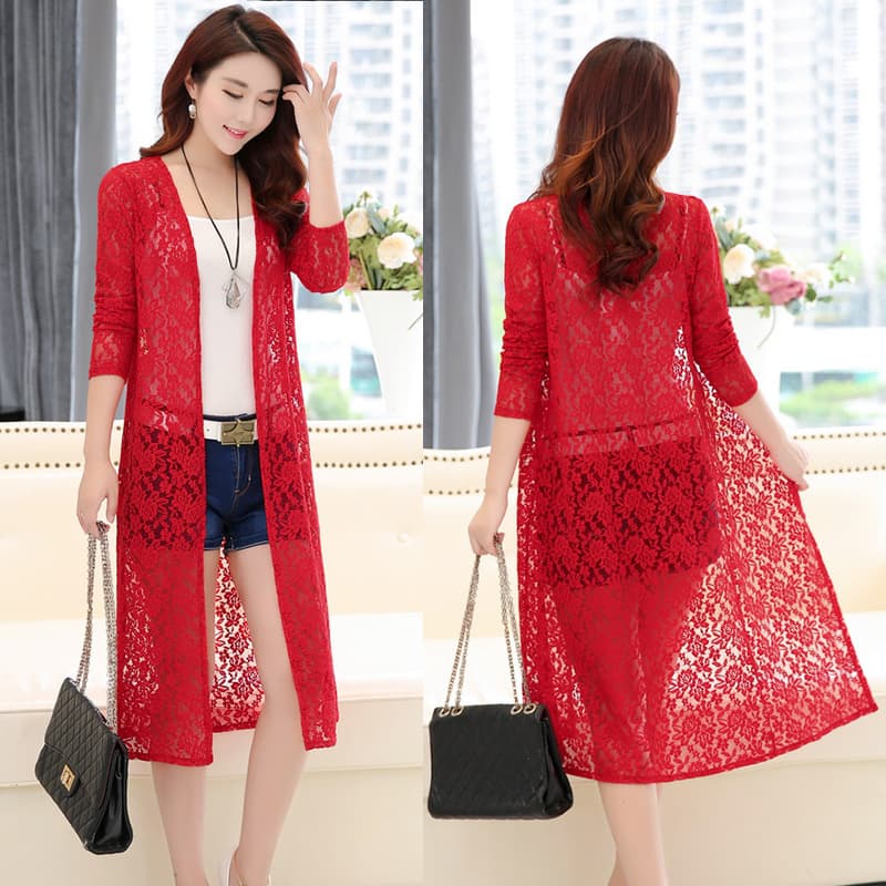 [Quality No Pilling] Spring and Summer 2023 New Shawl Jacket Women's Long Sleeve Lace Mesh Cardigan