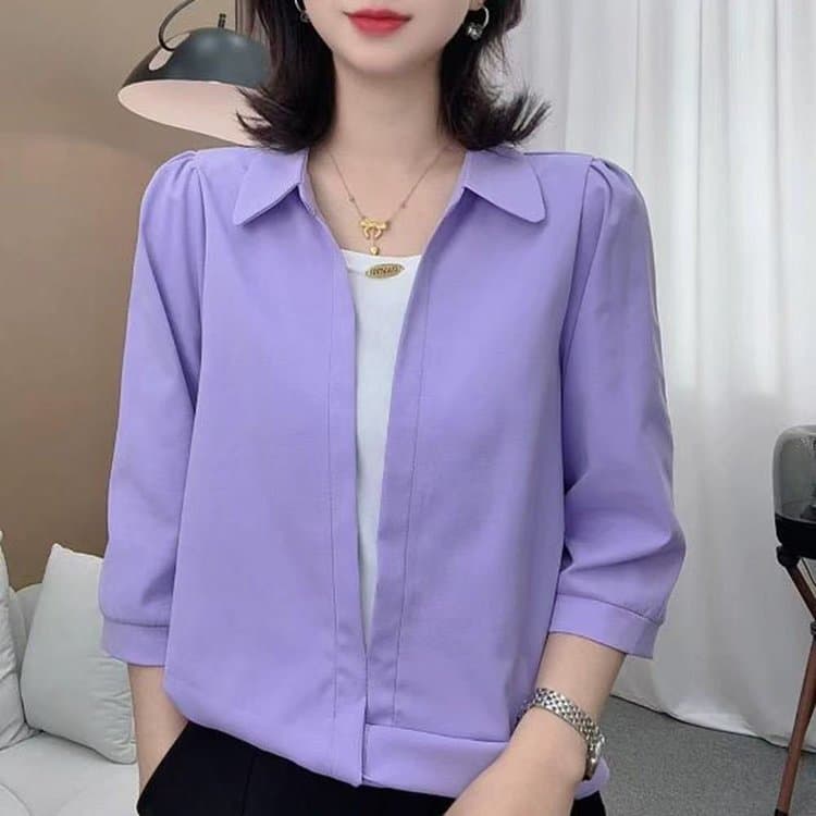 One-Piece Drop-Shipping Spliced Fake Two-Piece Shirt 2025 Summer New Style Three-Quarter Sleeve Fashionable Versatile Shirt Trend