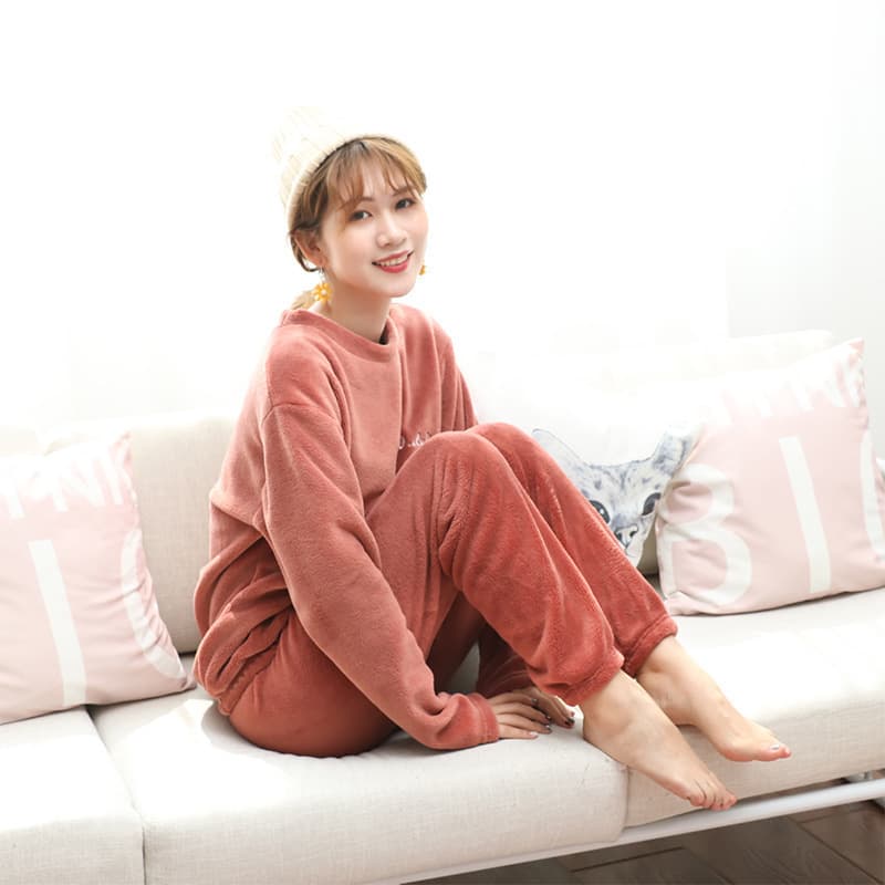 Autumn and winter women's clothing fairy warm pants set home ankle-tied lazy pants coral fleece loose all-match pajama pants casual wear