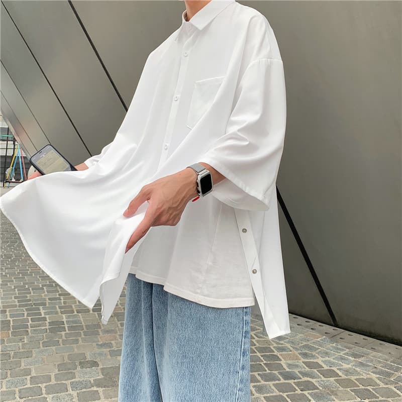 New Style Button-Down Short-Sleeved Shirt for Men, Niche Loose Korean Style Trendy Personality Loose Couple Shirt Jacket