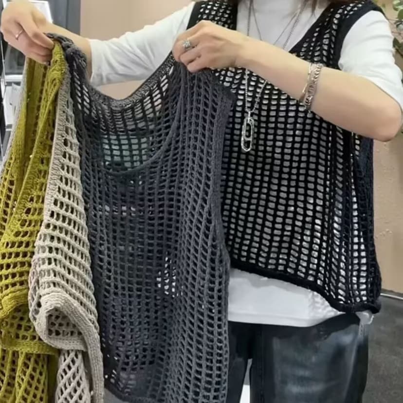 European Goods 2025 Spring and Summer Fashionable and Chic Cut Out Versatile Vest Loose Large Size Casual Fishnet Knitted Vest for Women