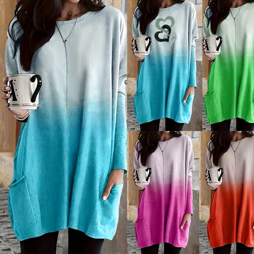 2025 Spring Amazon Temu Independent Site Gradient Pocket Long Plus Size Women's Long Sleeve Sweatshirt Extra Large Size