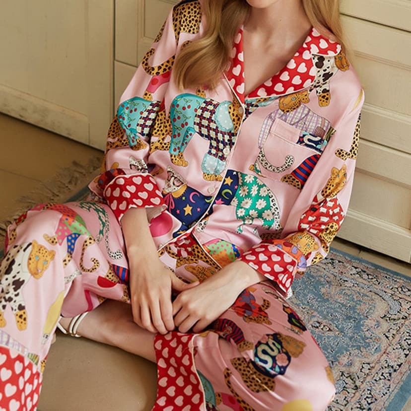 2024 new pajamas women's autumn ice silk long sleeve suit spring and autumn thin printed home clothes
