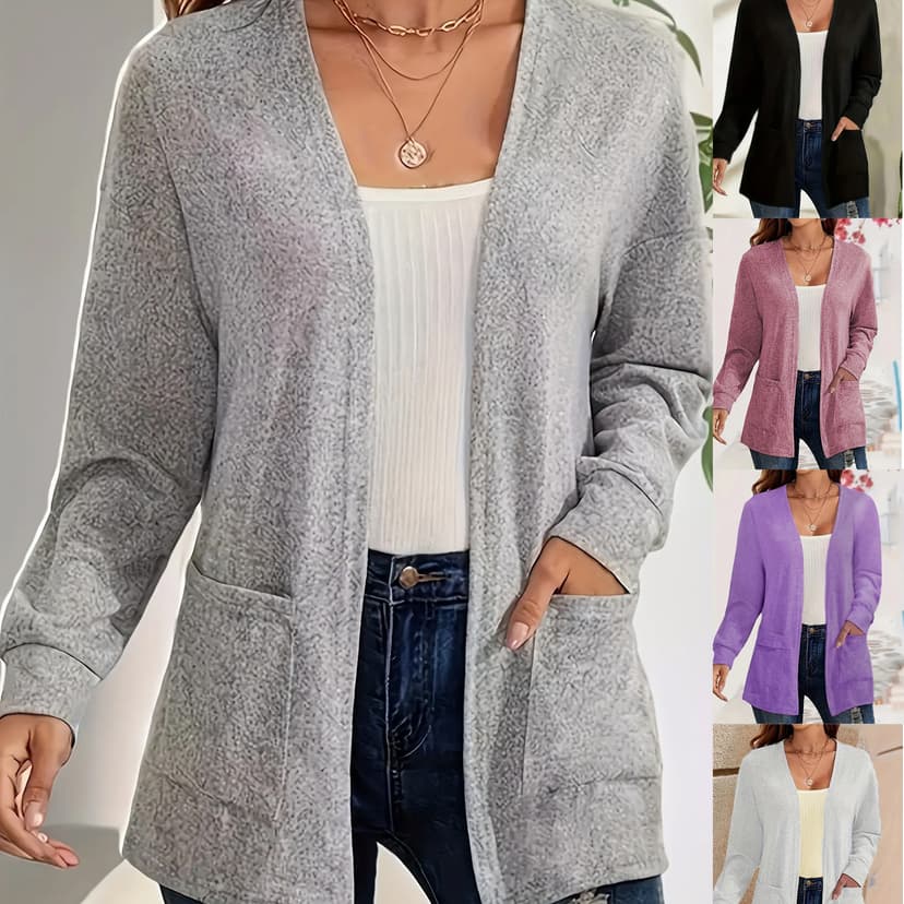 2024 European and American Temu Cross-Border Wish Foreign Trade Women's Clothing Supply Solid Color Casual Pocket Plus-Size Cardigan Comfortable and Casual