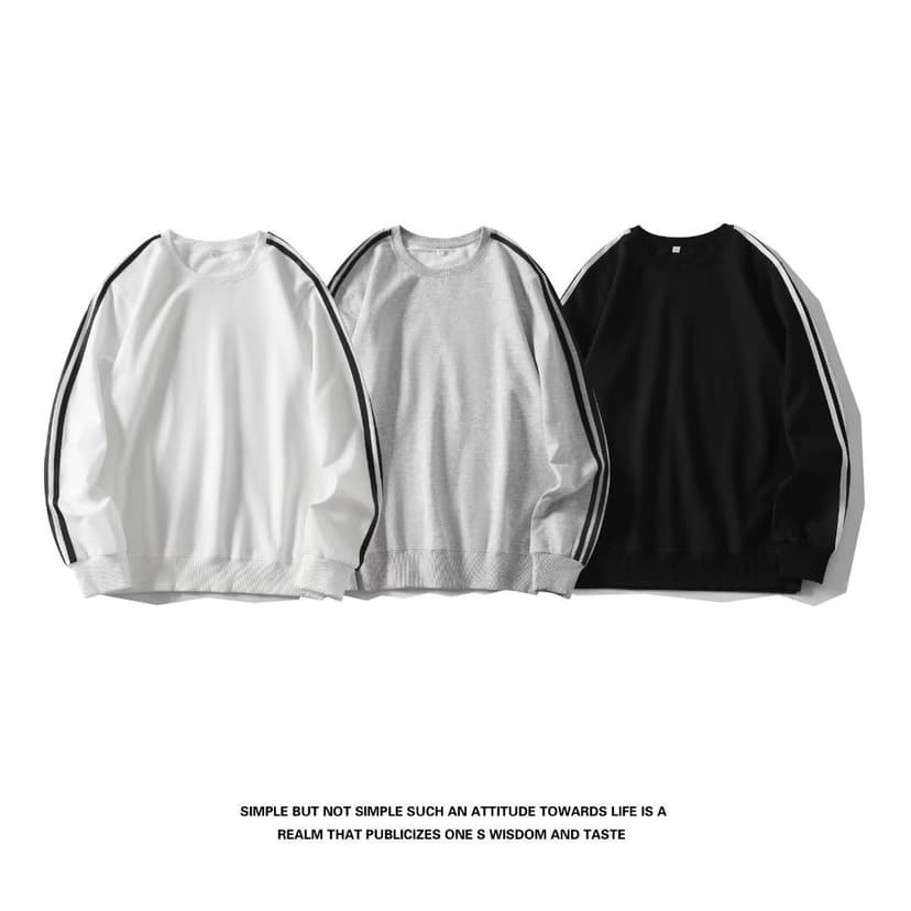 2023 Spring and Autumn Men's Thin Three-Bar Sweatshirt Casual Contrast Color Pullover Top Tops Loose and Trendy
