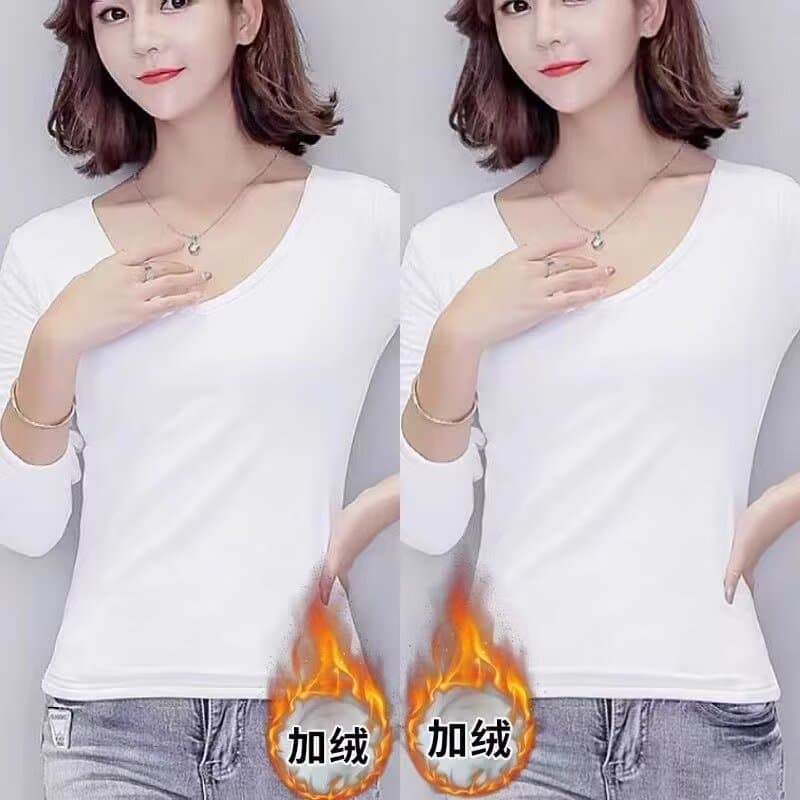 Black and White Bottoming Shirt for Women, Spring & Fall Korean Style Slim Long-Sleeved T-Shirt with Autumn Clothes, Versatile Large Size Pure Color Top