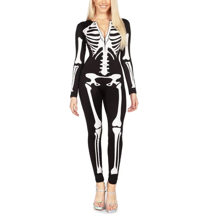 Amazon cross-border Autumn New Halloween Tights European and American style sexy long sleeve zipper silky women's jumpsuit