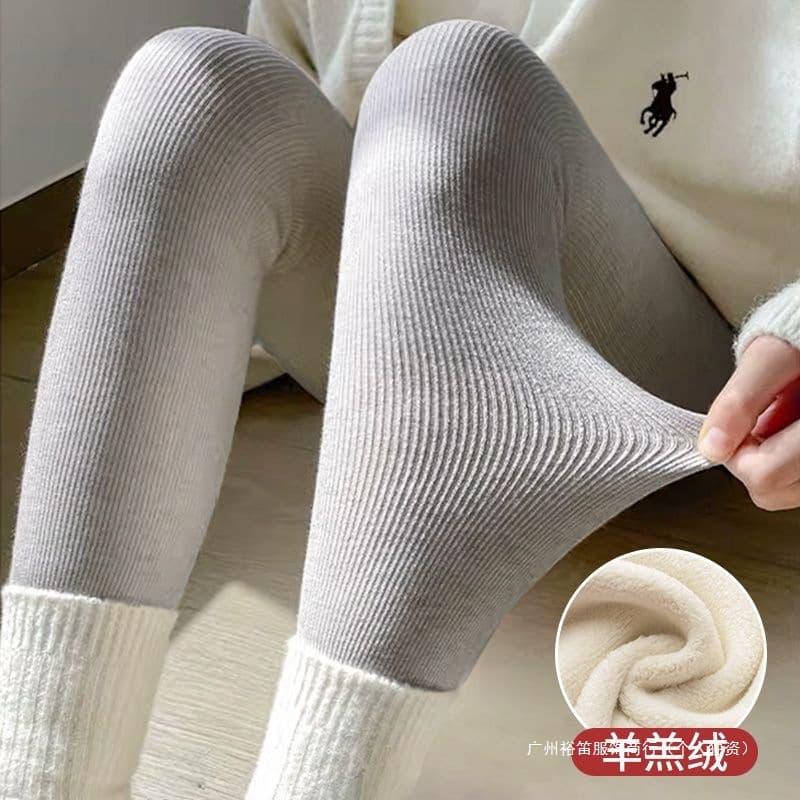 Women's Leggings for Outerwear, Autumn and Winter New Style, Brushed Thin Fleece Gray Cotton Pants, High-Waisted, Fleece-Lined, Thickened Inner Wear Thermal Pants