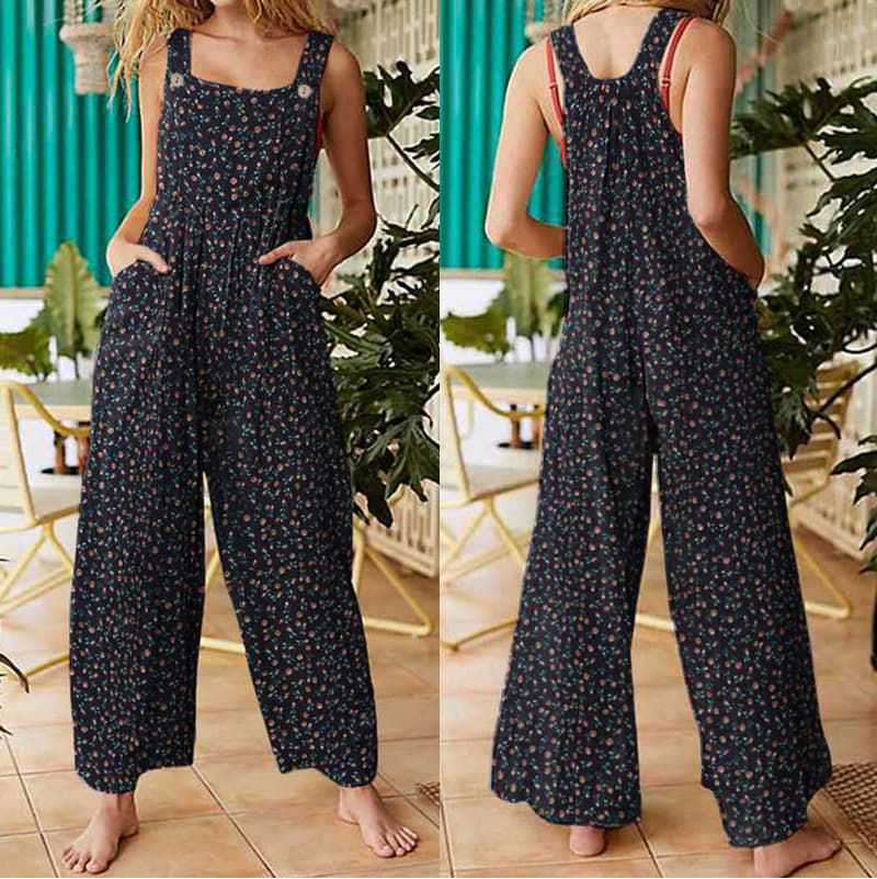 2023 Amazon Wish Cross-Border Women's Clothing Independent Website New Women's Loose Printed Side Pocket Overalls Factory