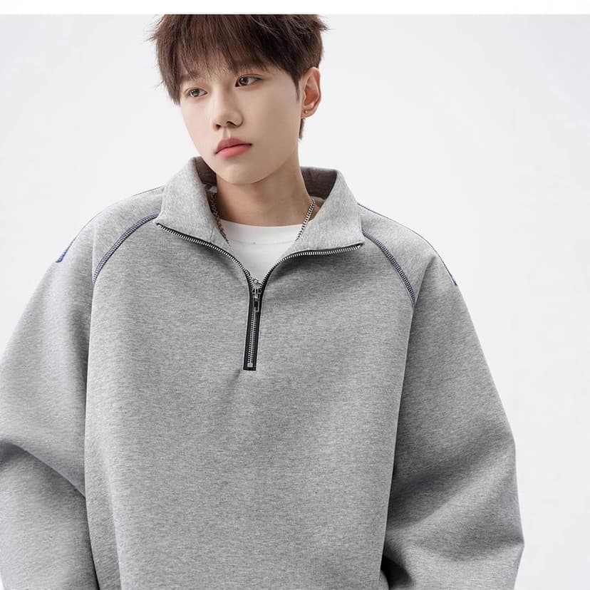 Half-Zip Sweatshirt Men's 2025 Spring & Fall New Style American Retro Gallery Style Heavy Trendy Brand Loose Casual Stand-Up Collar Jacket
