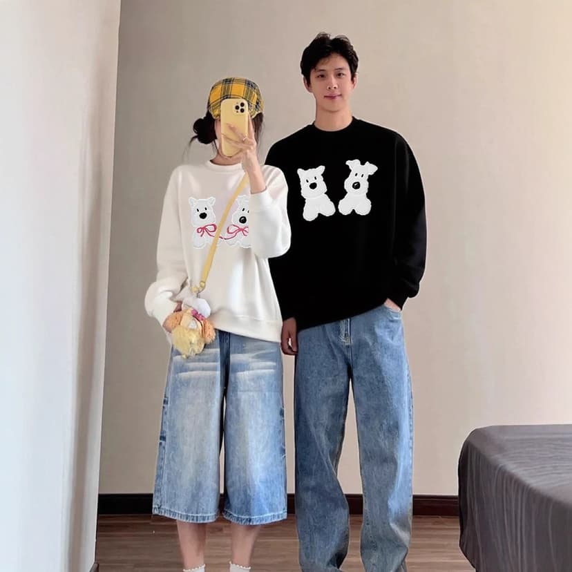 Cartoon Fun Dog Print Couple Sweatshirt Spring and Autum New Casual Lazy Style Loose Lazy Top Trendy