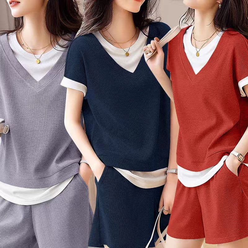 Waffle's New Sports Suit T-Shirt Shorts Suit 2025 Summer Short-Sleeved Two-Piece Set Is Versatile, Comfortable and Cool