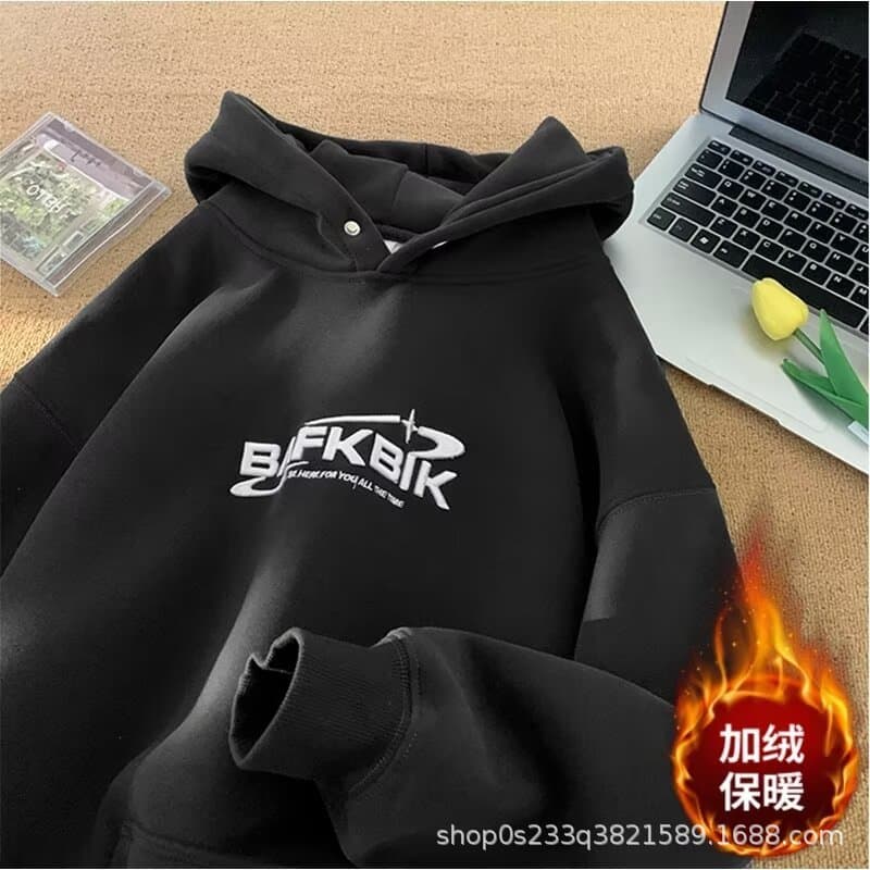 2024 New Letter Hooded Sweatshirt Men's fleece-lined Spring and Autumn New Loose Lazy Style Casual Fashion Coat Top