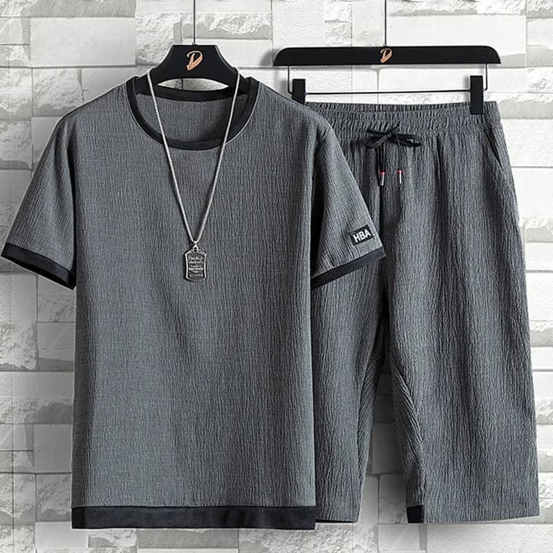 Short-sleeved T-shirt summer men's sports leisure suit loose quick-drying ice silk running fitness short-sleeved shorts two-piece set
